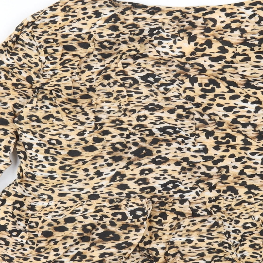 New Look Womens Brown Animal Print Viscose Basic T-Shirt Size 6 V-Neck