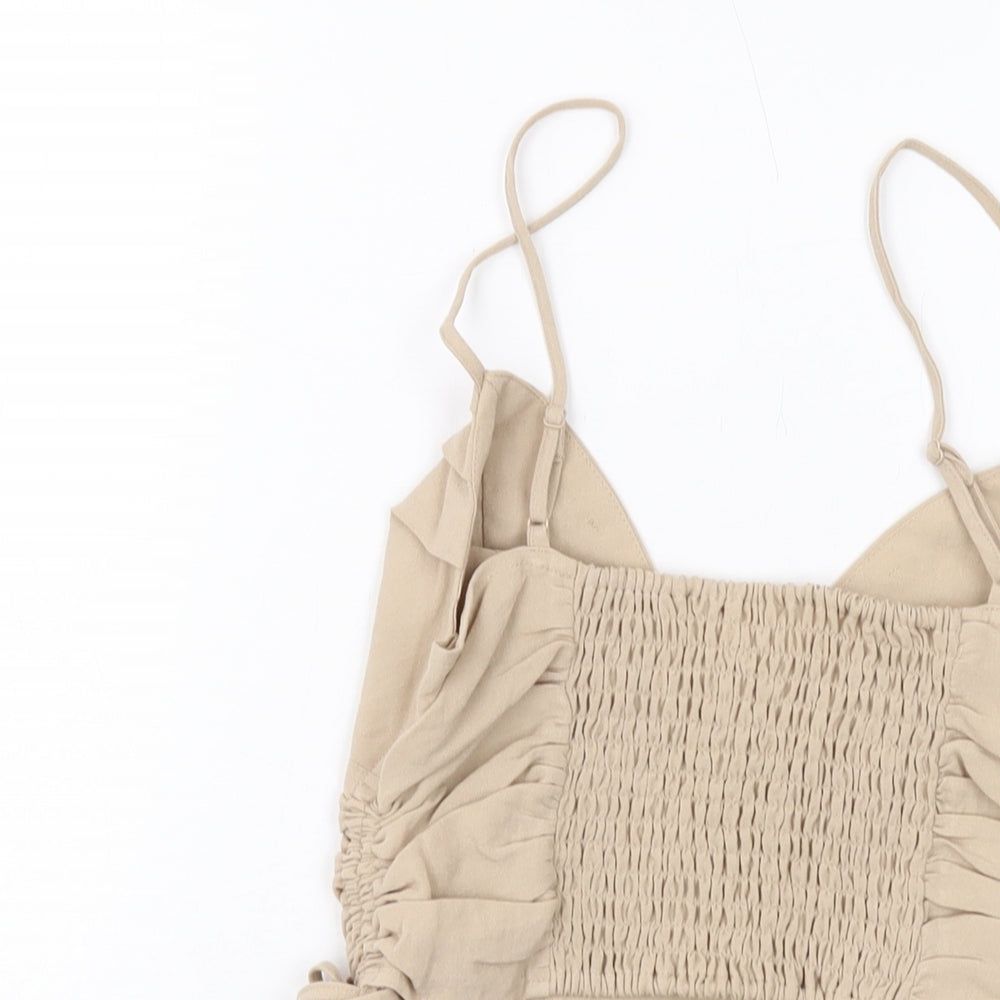 H&M Womens Beige Viscose Cropped Tank Size XS V-Neck