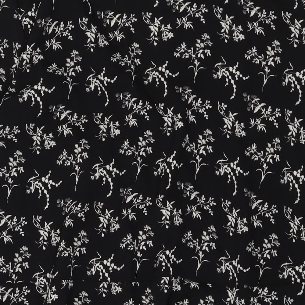 H&M Womens Black Floral Polyester A-Line Size 10 V-Neck Pullover