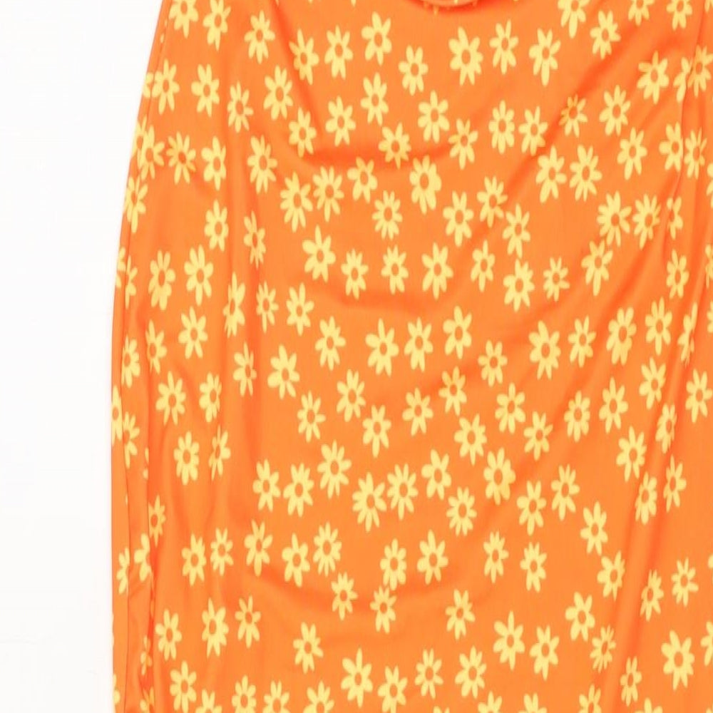 Katch Me Womens Orange Floral Polyester Maxi Size L Square Neck Pullover