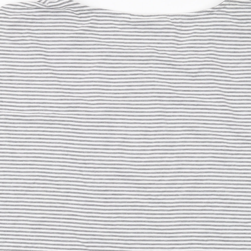 JoJo Maman Bébé Womens Grey Striped Viscose Basic T-Shirt Size M Round Neck