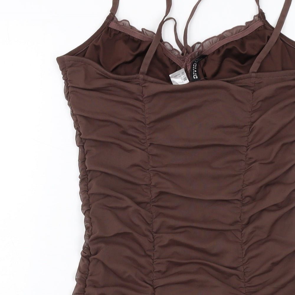 H&M Womens Brown Polyester Mini Size S Square Neck Pullover