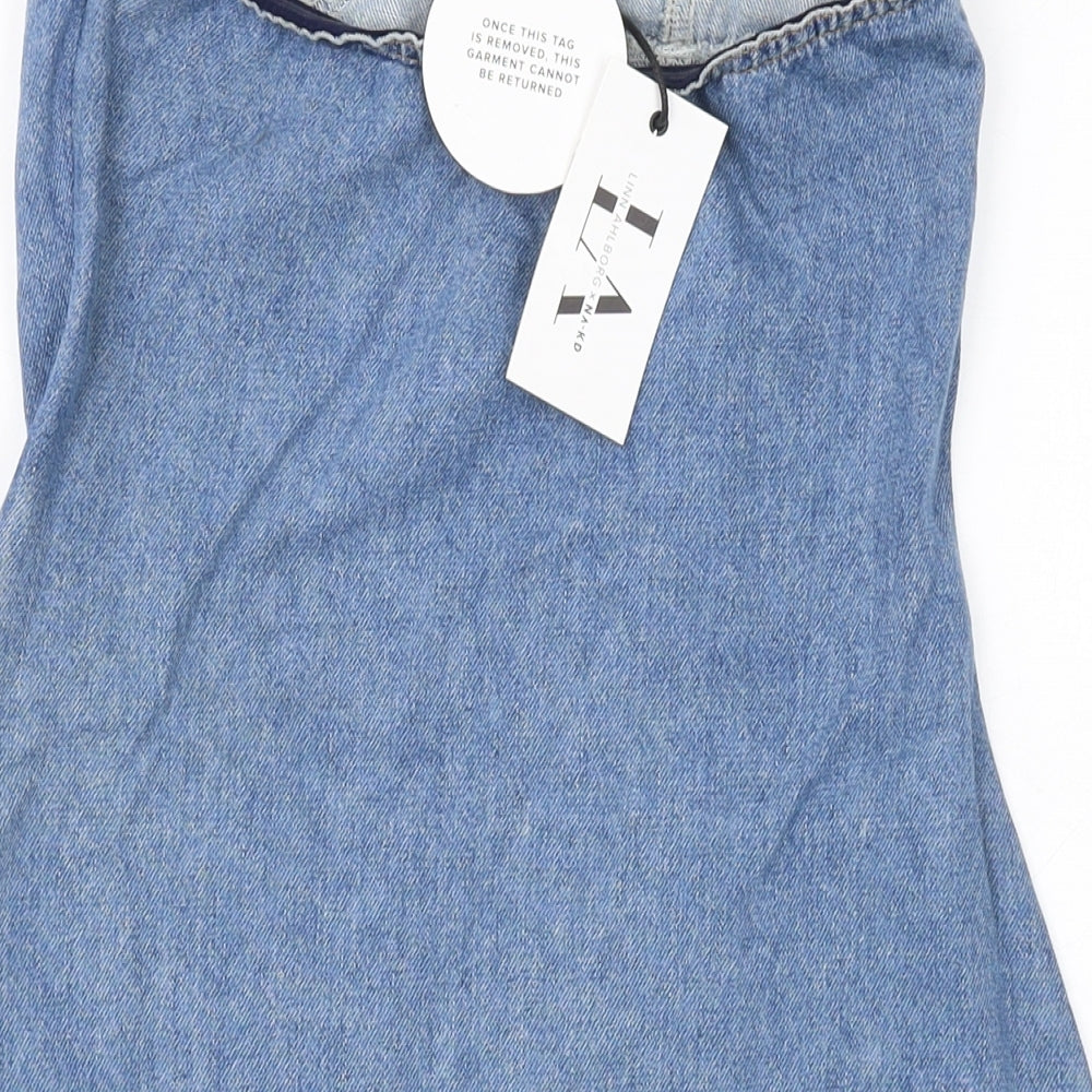 Linn Womens Blue Cotton Mini Size 12 Square Neck Zip
