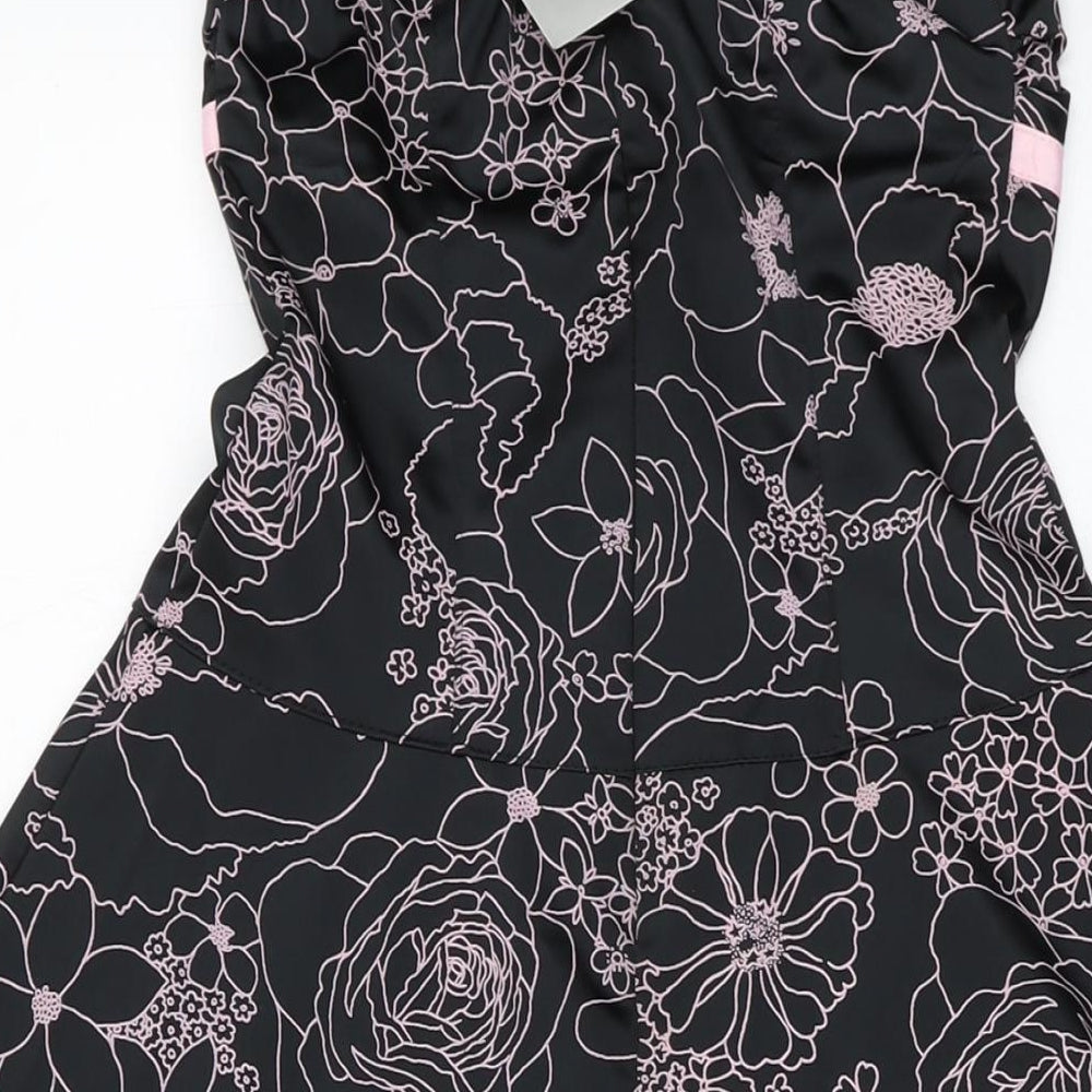 Lipsy Womens Black Geometric Cotton A-Line Size M Square Neck Zip