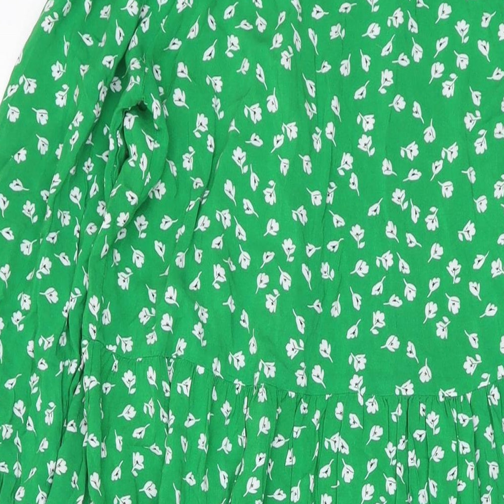 H&M Womens Green Geometric Viscose A-Line Size XS Collared Button