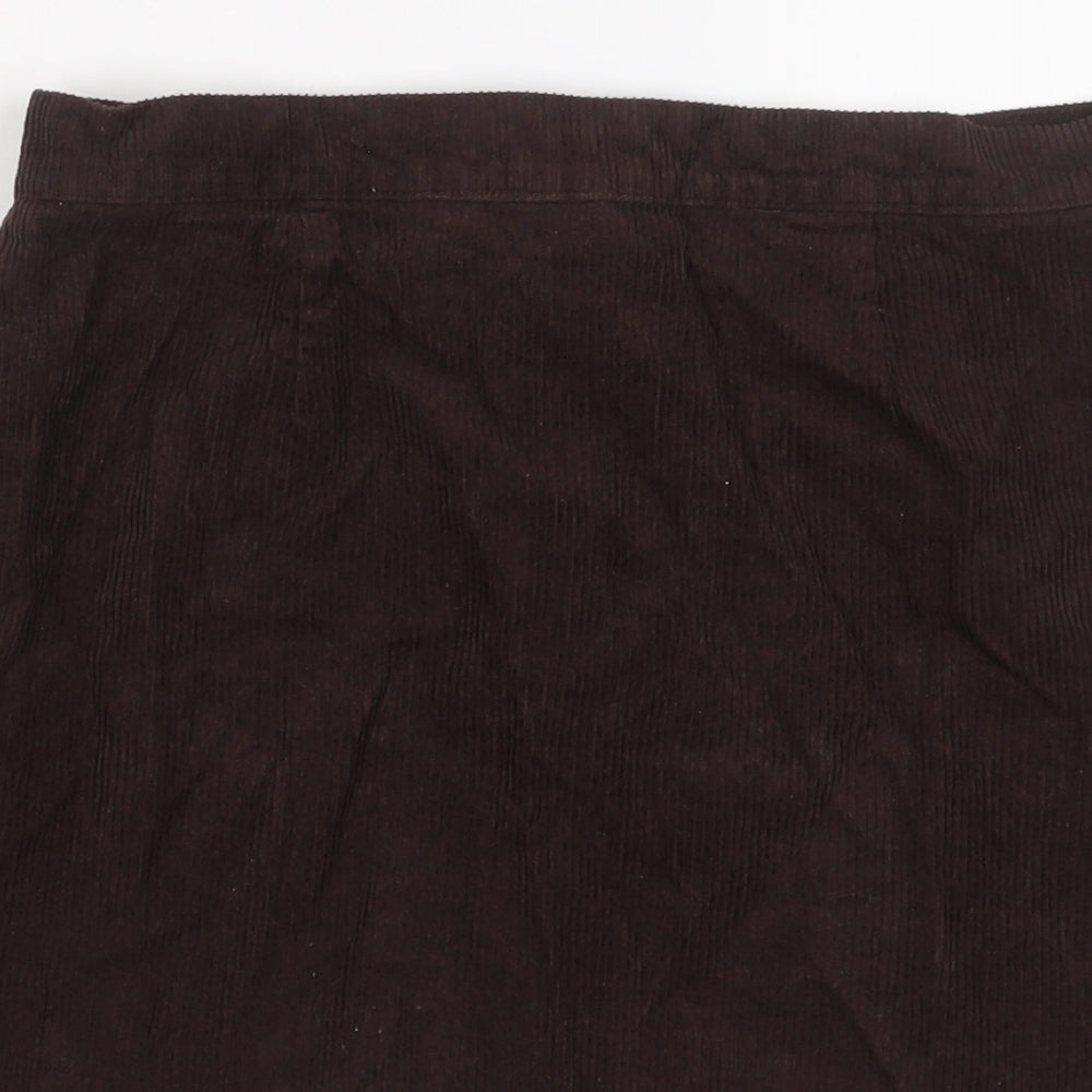 Denim & Co. Womens Brown Cotton A-Line Skirt Size 14 Zip