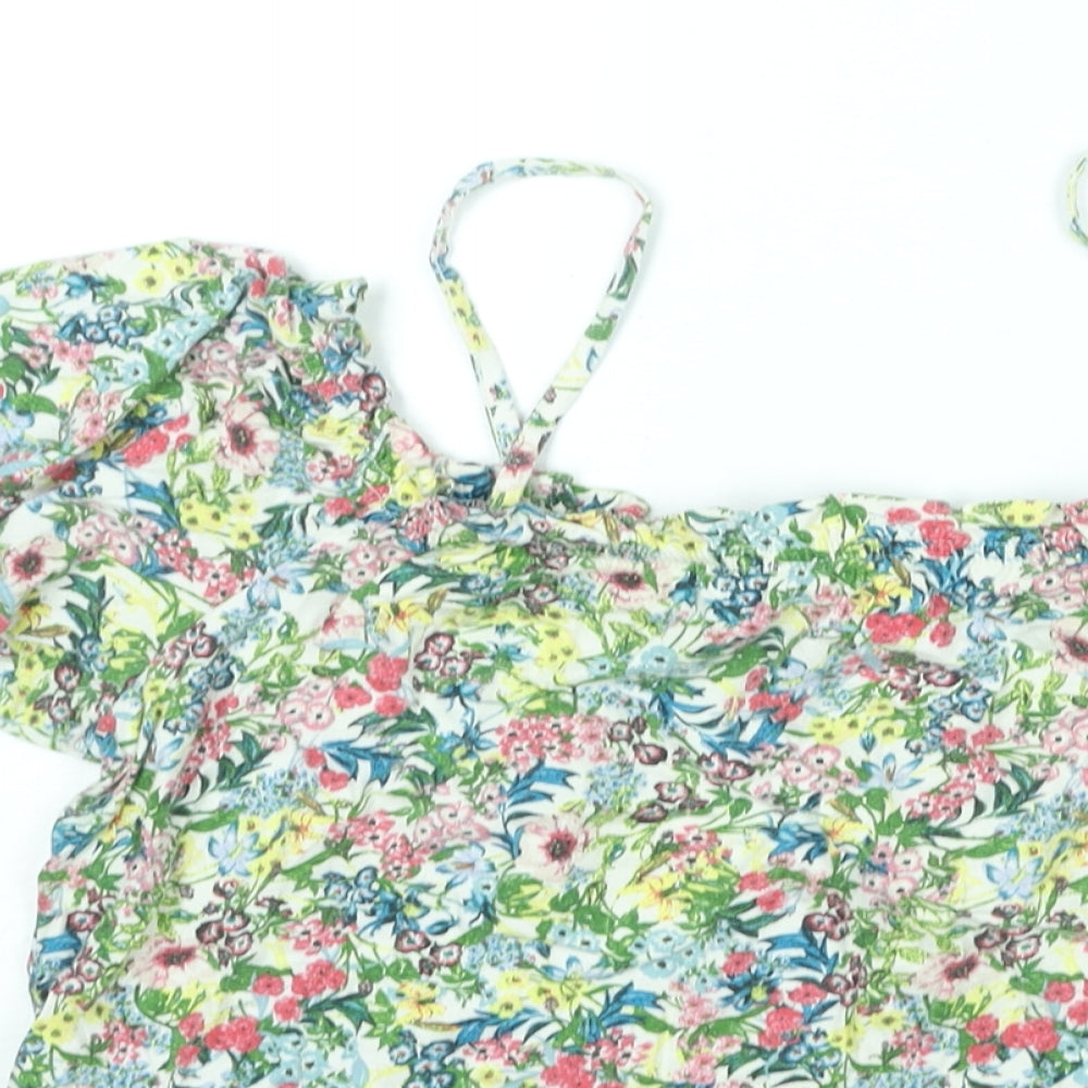 H&M Womens Multicoloured Floral Cotton Basic Blouse Size S Square Neck