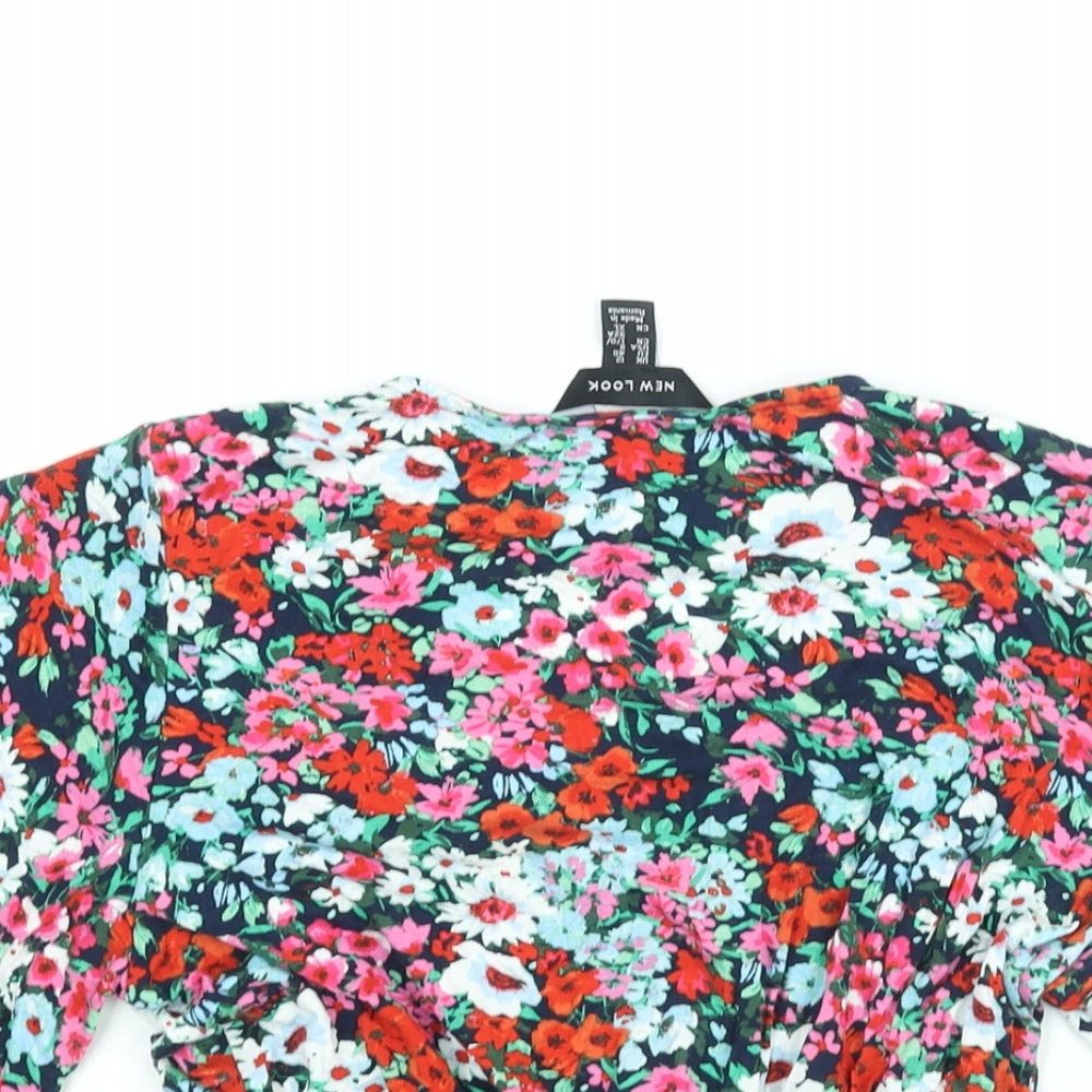 New Look Womens Multicoloured Floral Viscose Basic Blouse Size 12 V-Neck - Peplum