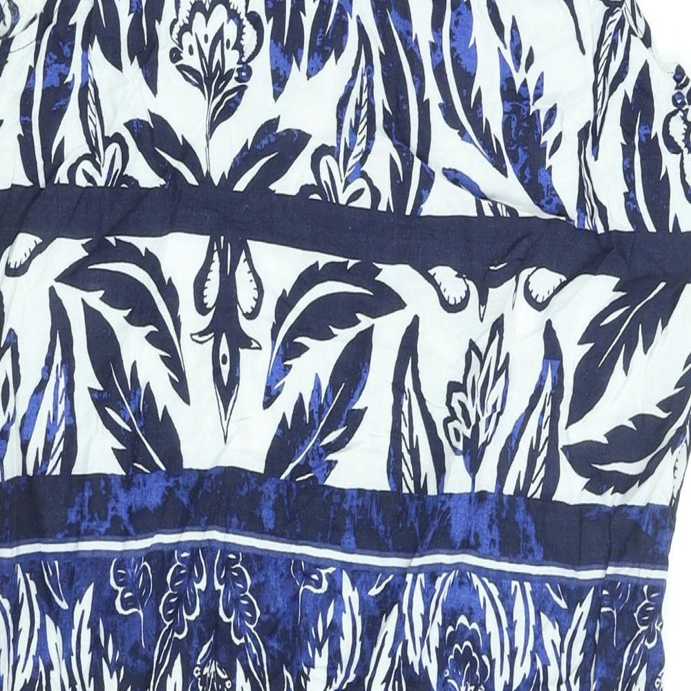 M&Co Womens Blue Geometric Viscose Sheath Size 12 Round Neck Button
