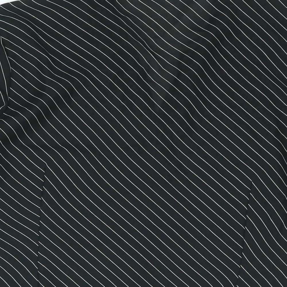 Anne Brooks Womens Black Striped Polyester Basic Button-Up Size 12 Collared