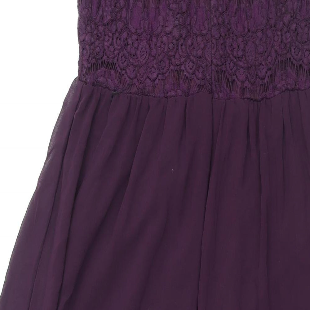 New Look Womens Purple Cotton Shift Size 12 Round Neck Zip - Lace Bodice