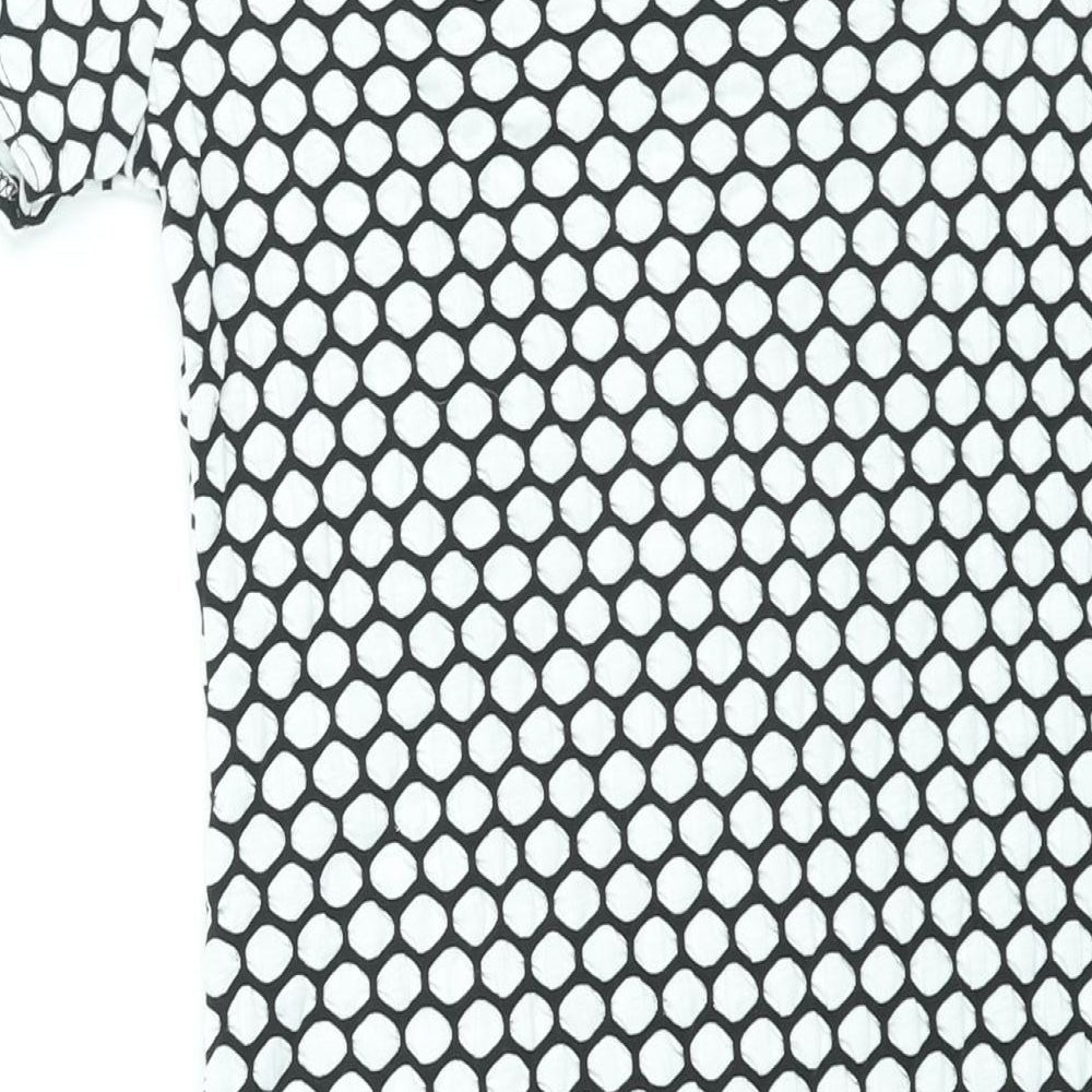 Liquid Womens White Geometric Polyester Bodycon Size XL Round Neck Pullover