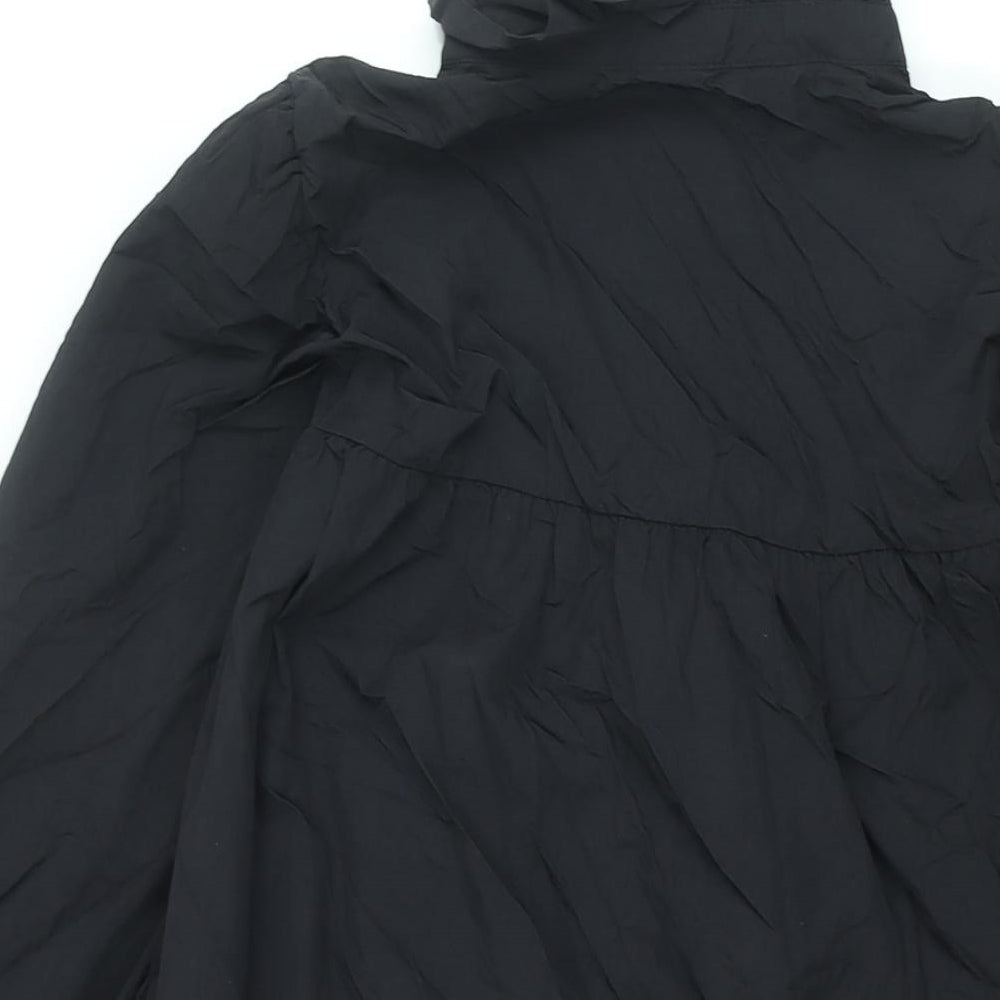 H&M Womens Black Polyamide Shift Size S Mock Neck Button - Smocked Frill