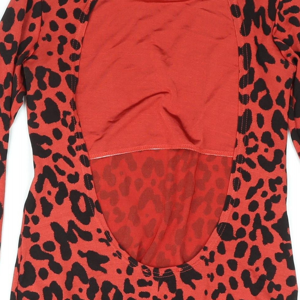 ASOS Womens Red Animal Print Polyester Mini Size 8 Round Neck Button - Backless