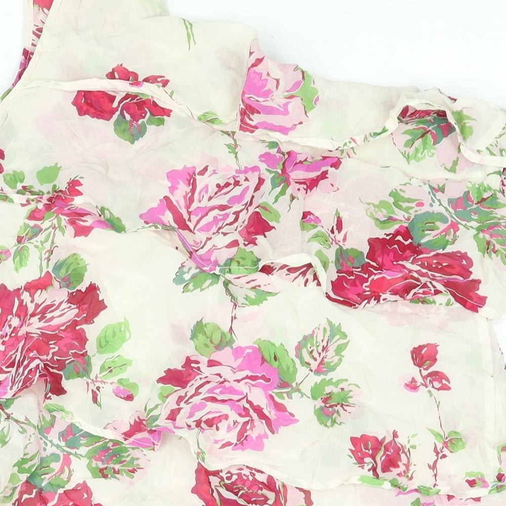 Warehouse Womens Beige Floral Silk Basic Blouse Size 16 One Shoulder - Layered Frill