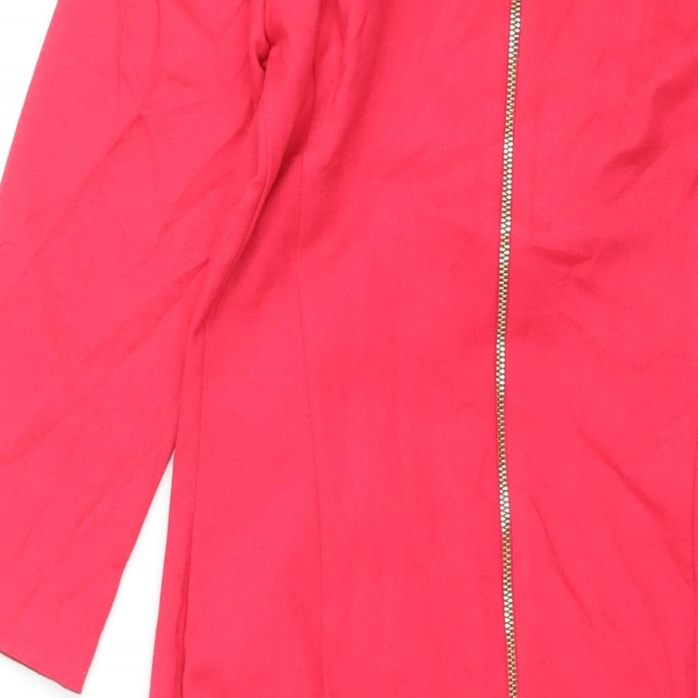 Marks & Spencer Womens Pink Polyester Pencil Dress Size 8 Round Neck Zip - Rouched