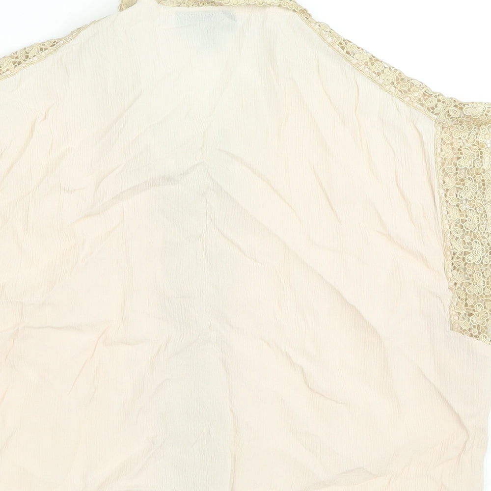 Topshop Womens Pink Viscose Cropped Blouse Size 12 Collared - Gold Lace Trim