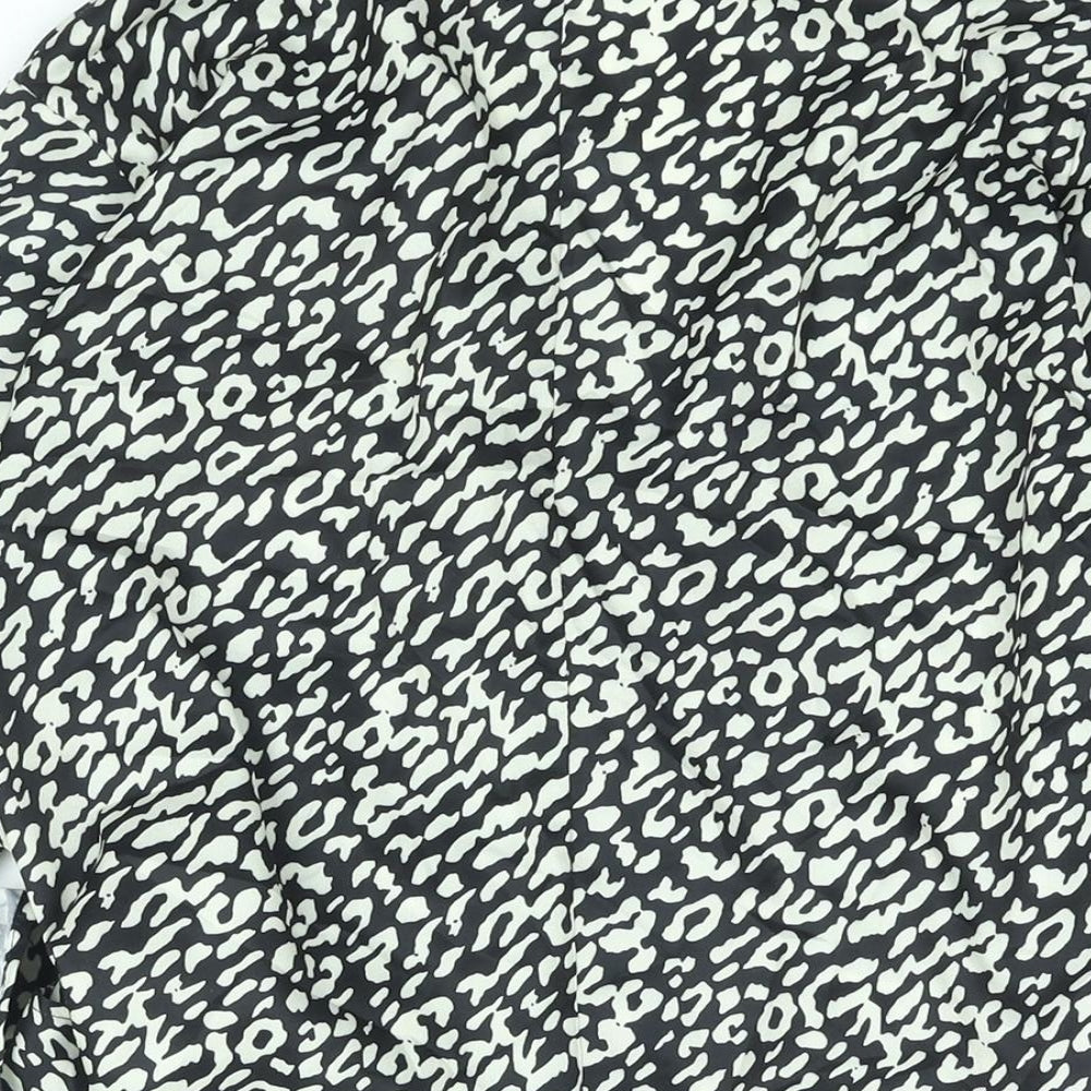 PRETTYLITTLETHING Womens Black Animal Print Polyester Wrap Blouse Size 12 Collared - Tie Leopard Print