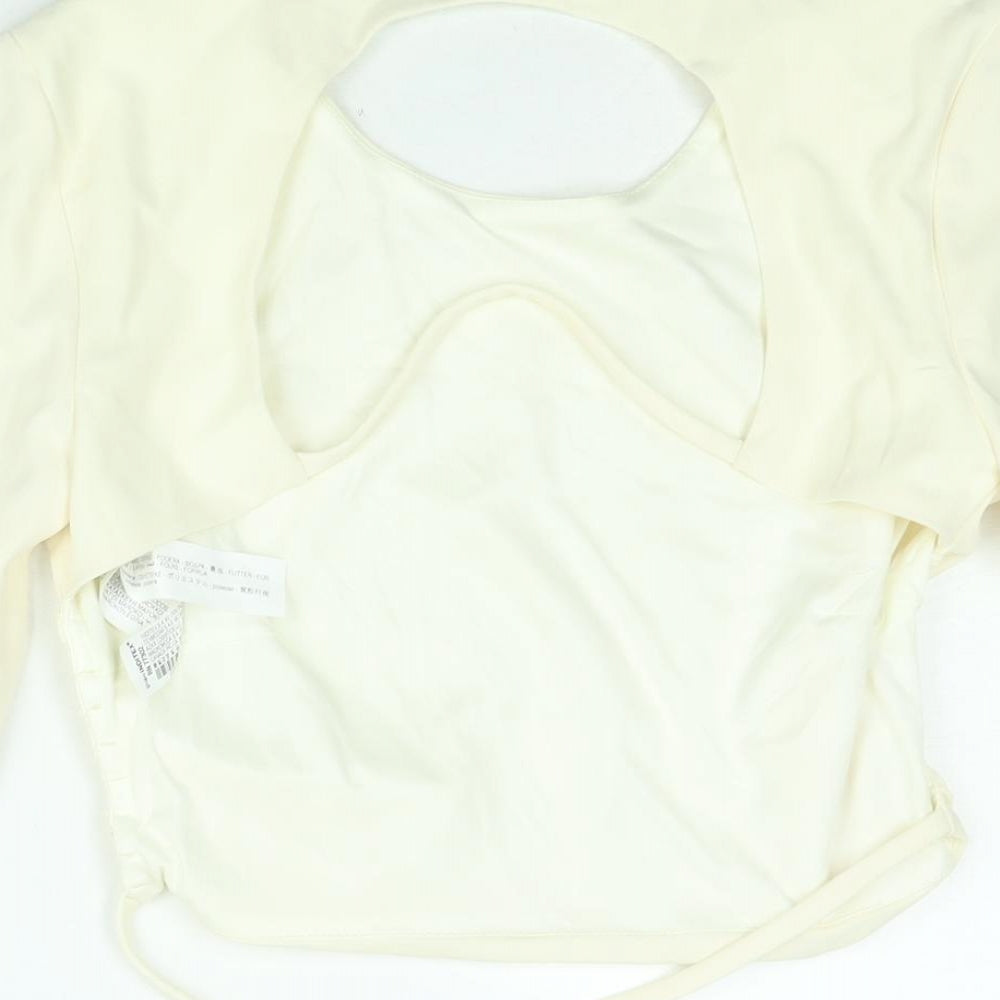 Zara Womens Ivory Polyester Cropped Blouse Size L Round Neck - Backless