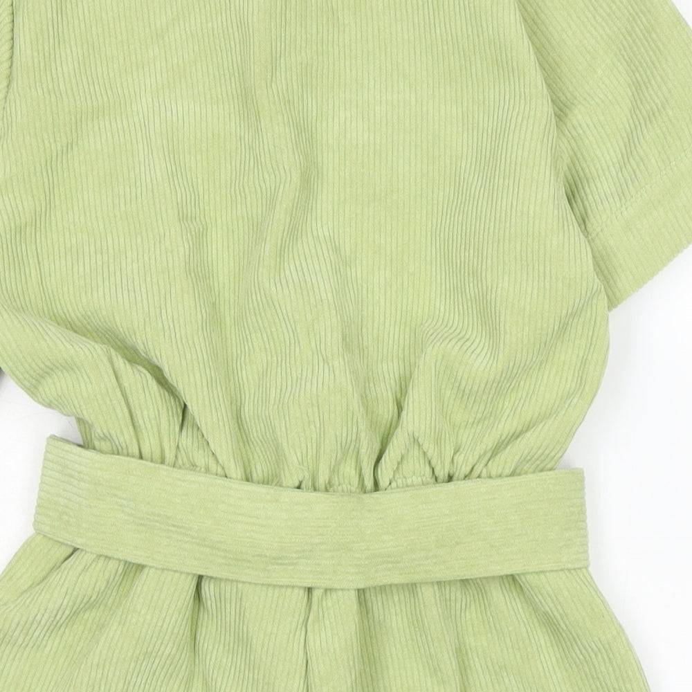 PRETTYLITTLETHING Womens Green Cotton Playsuit One-Piece Size 4 Button