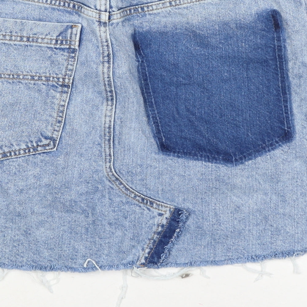 Topshop Womens Blue Cotton A-Line Skirt Size 12 Zip
