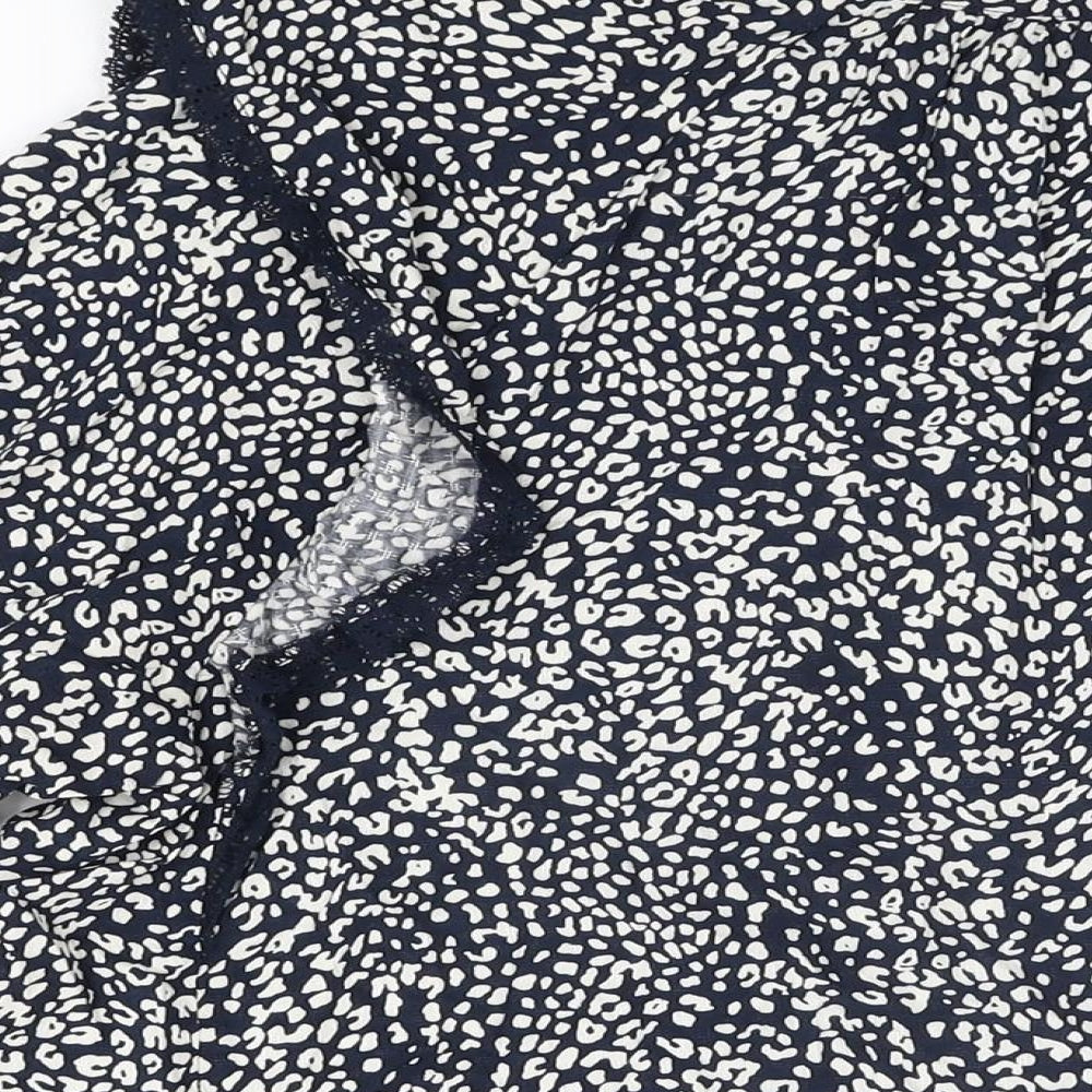 Marks & Spencer Womens Blue Animal Print Viscose Basic T-Shirt Size 16 V-Neck