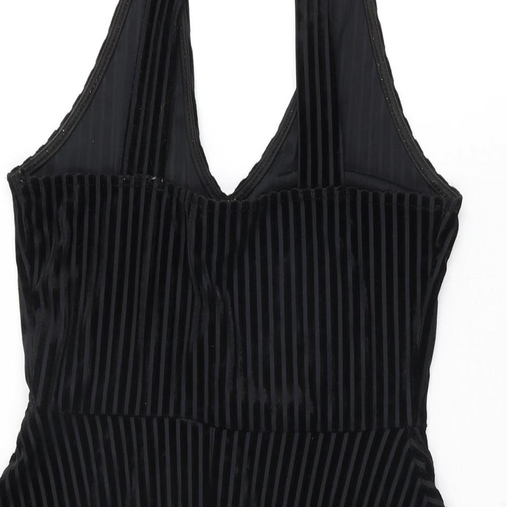 Pins & Needles Womens Black Striped Polyester Skater Dress Size XS V-Neck Pullover