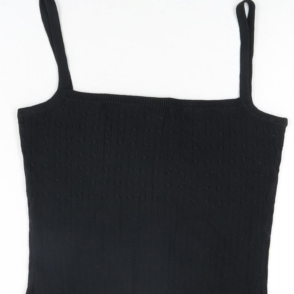 VILA Womens Black Cotton Basic T-Shirt Size S Square Neck