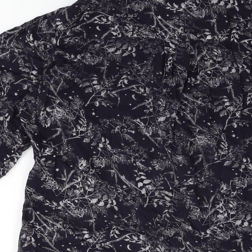 NEXT Womens Blue Floral Viscose Basic Button-Up Size 10 Collared