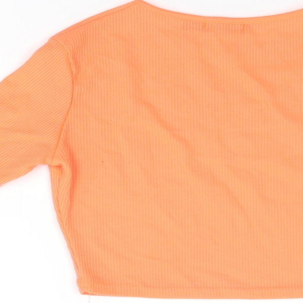 Boohoo Womens Orange Polyester Cropped T-Shirt Size 10 Round Neck