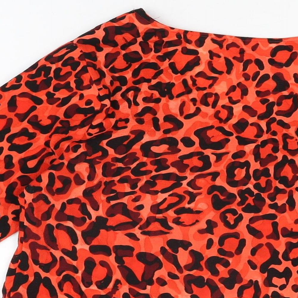 Wallis Womens Red Animal Print Polyester Basic T-Shirt Size 8 V-Neck