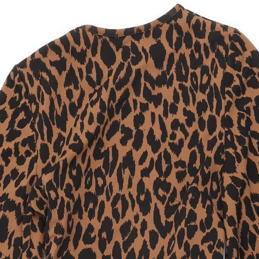 Boohoo Womens Brown Animal Print Polyester Bodycon Size 8 Round Neck Pullover