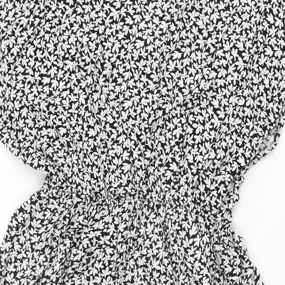 DKS Womens Black Floral Viscose Shift Size M V-Neck Pullover