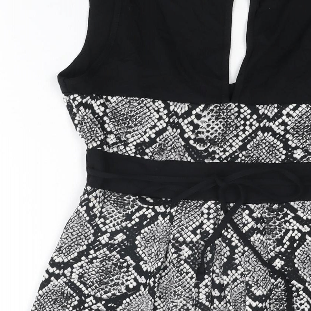 Internacionale Womens Black Animal Print Polyester Mini Size 10 V-Neck Tie
