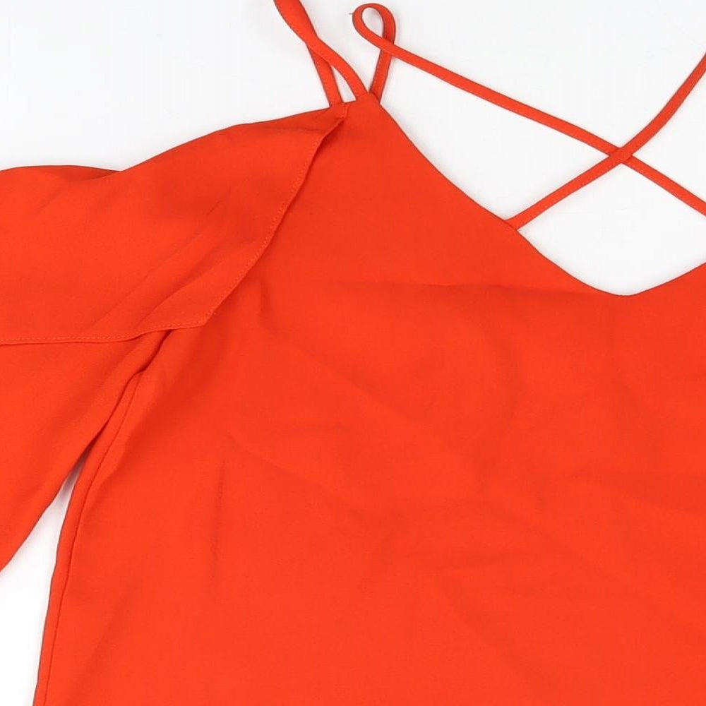 River Island Womens Red Polyester Basic Blouse Size 8 V-Neck