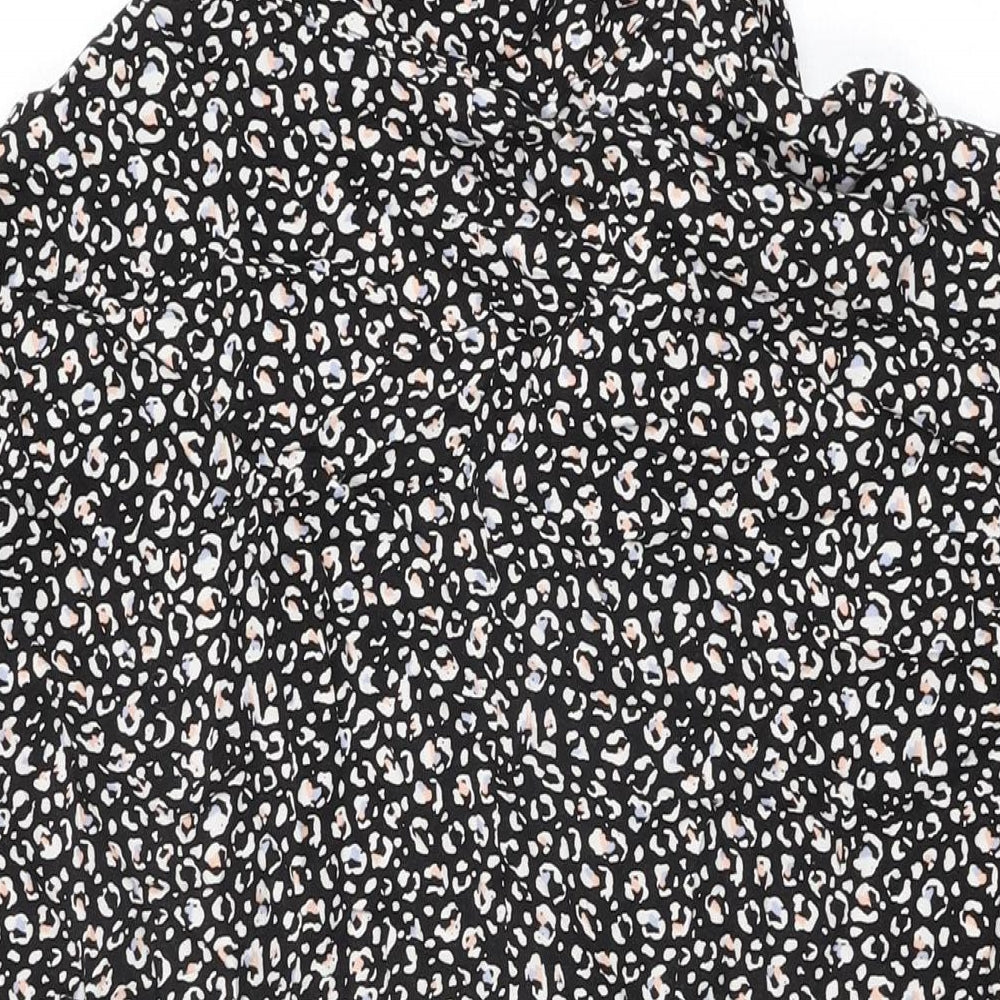 New Look Womens Black Animal Print Viscose Shift Size 14 Collared Pullover