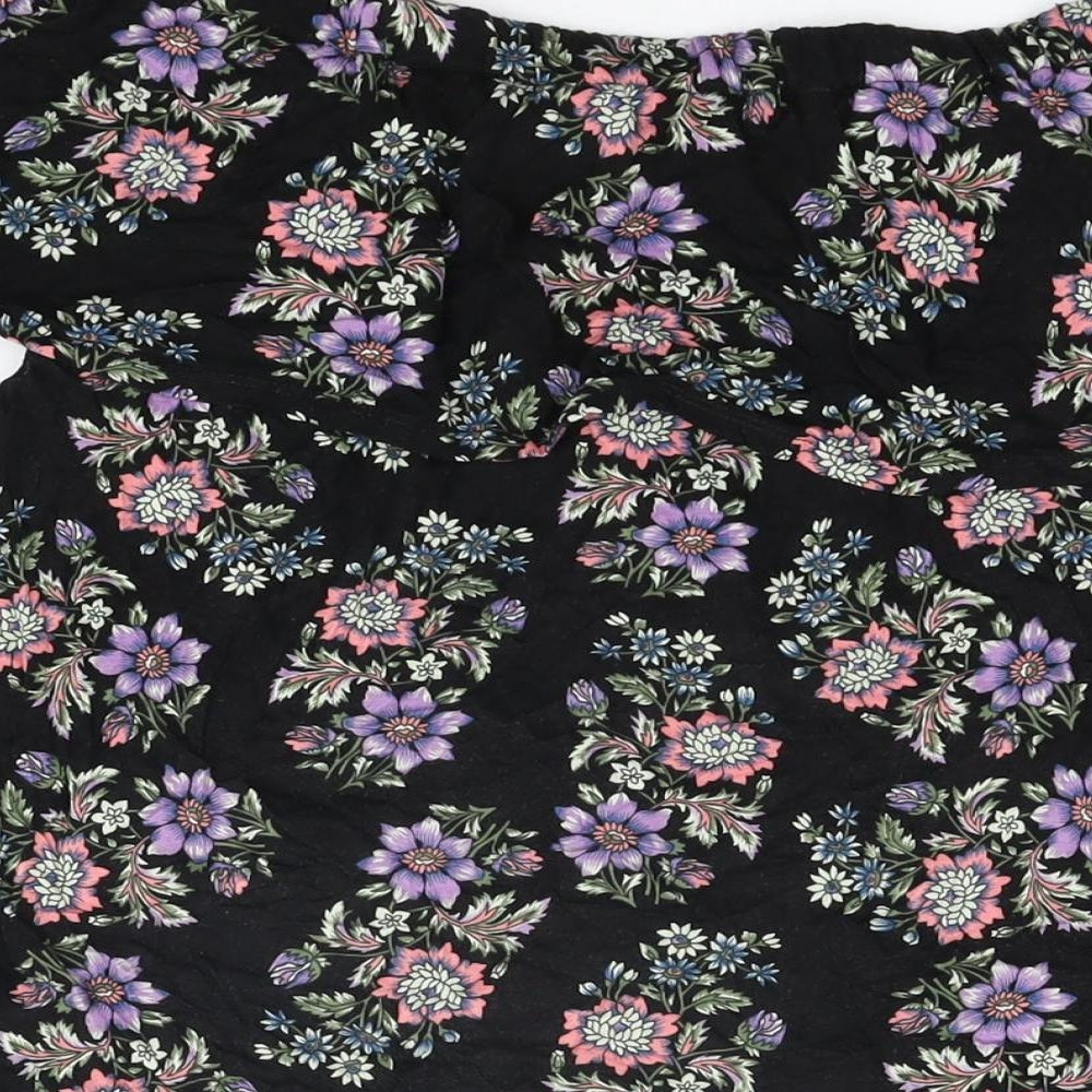 Buffalo Womens Black Floral Viscose Basic T-Shirt Size 14 Off the Shoulder