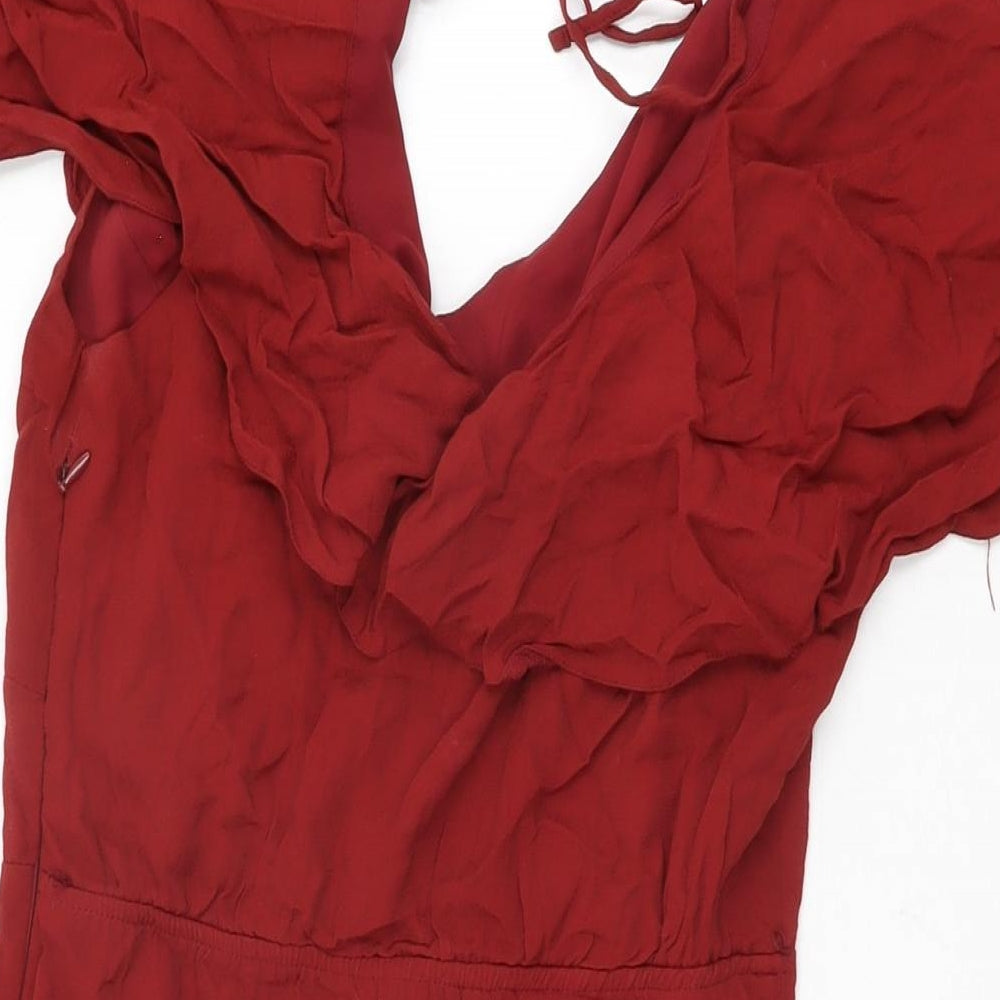 River Island Womens Red Viscose Shift Size 10 V-Neck Zip