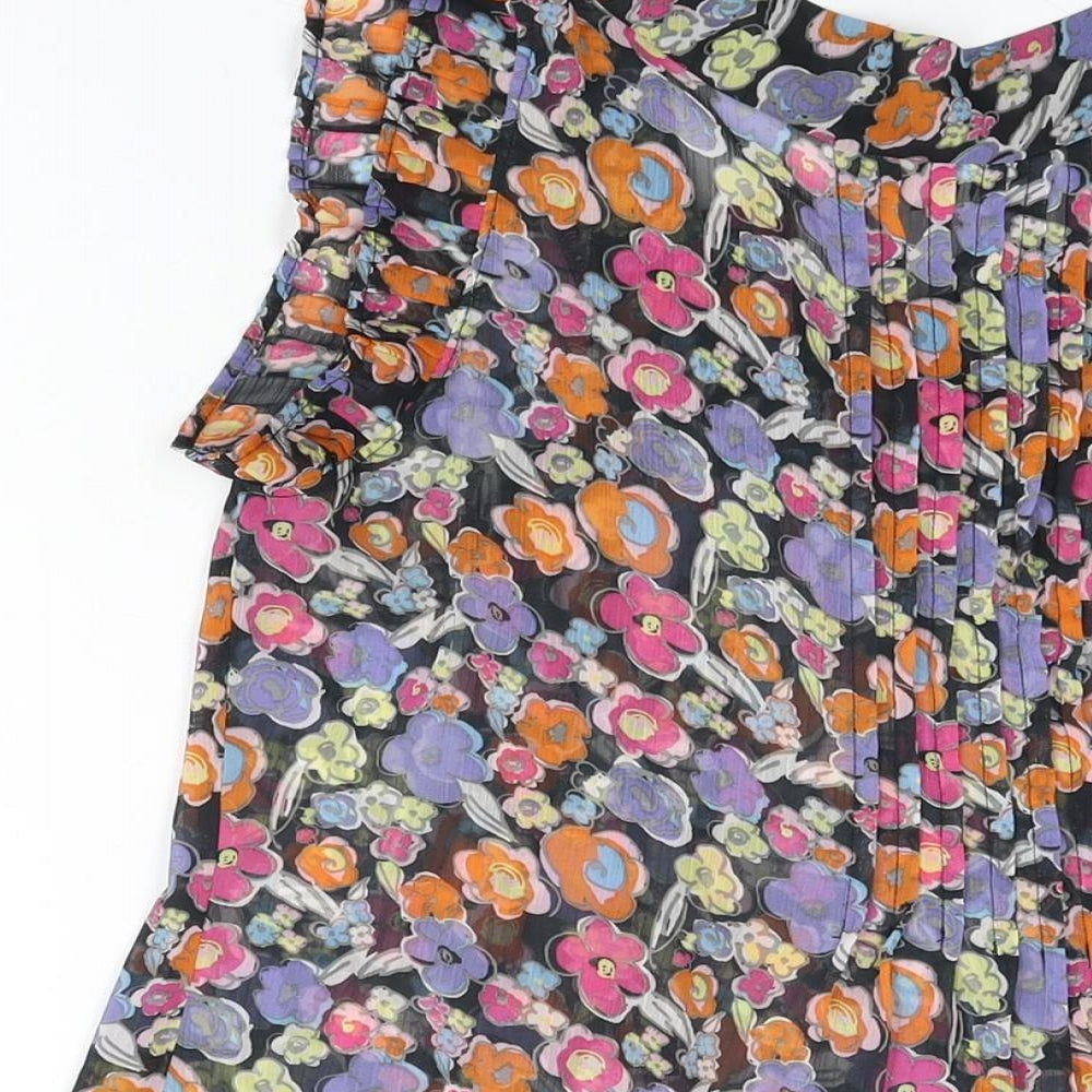 NEXT Womens Black Floral Polyester Basic Blouse Size 14 Scoop Neck