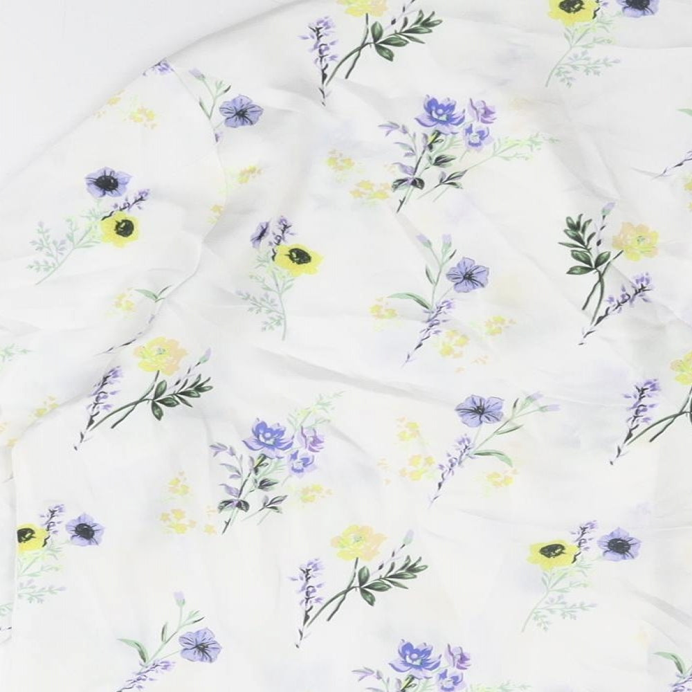 ASOS Womens White Floral Polyester Basic Button-Up Size 12 Collared
