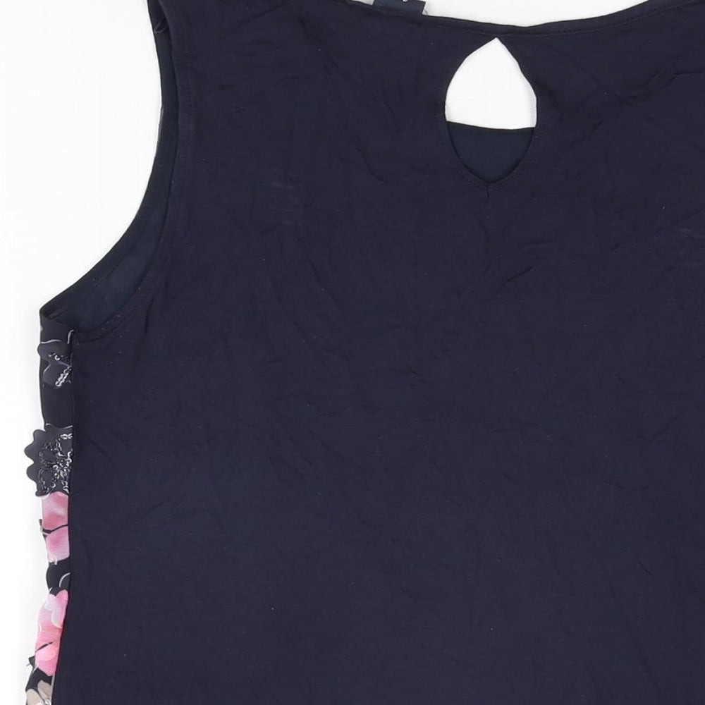 NEXT Womens Blue Floral Viscose Basic Blouse Size 10 Round Neck