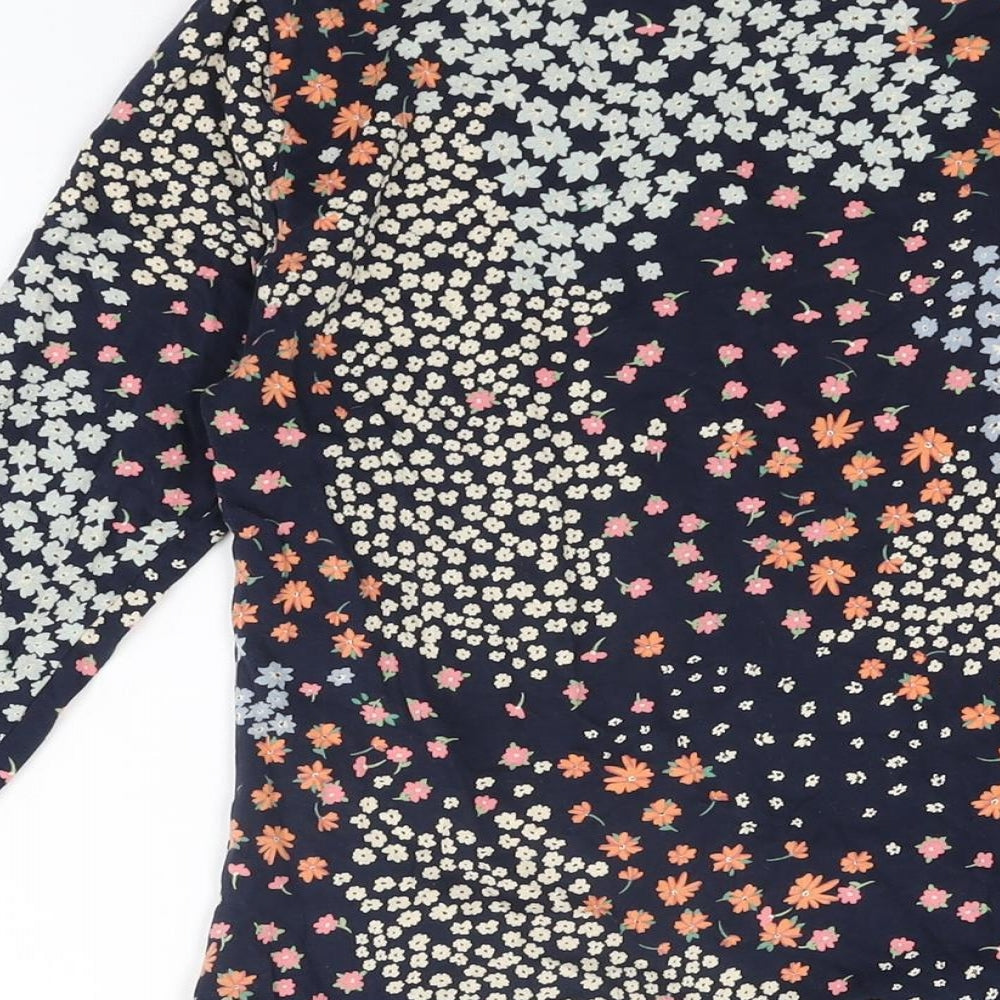 Marks & Spencer Womens Blue Floral Cotton Basic T-Shirt Size 8 Boat Neck