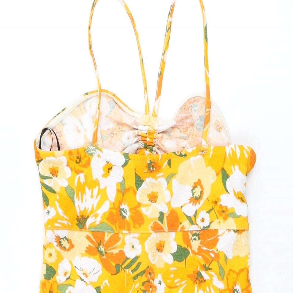 H&M Womens Orange Floral Polyester Mini Size S Off the Shoulder Pullover