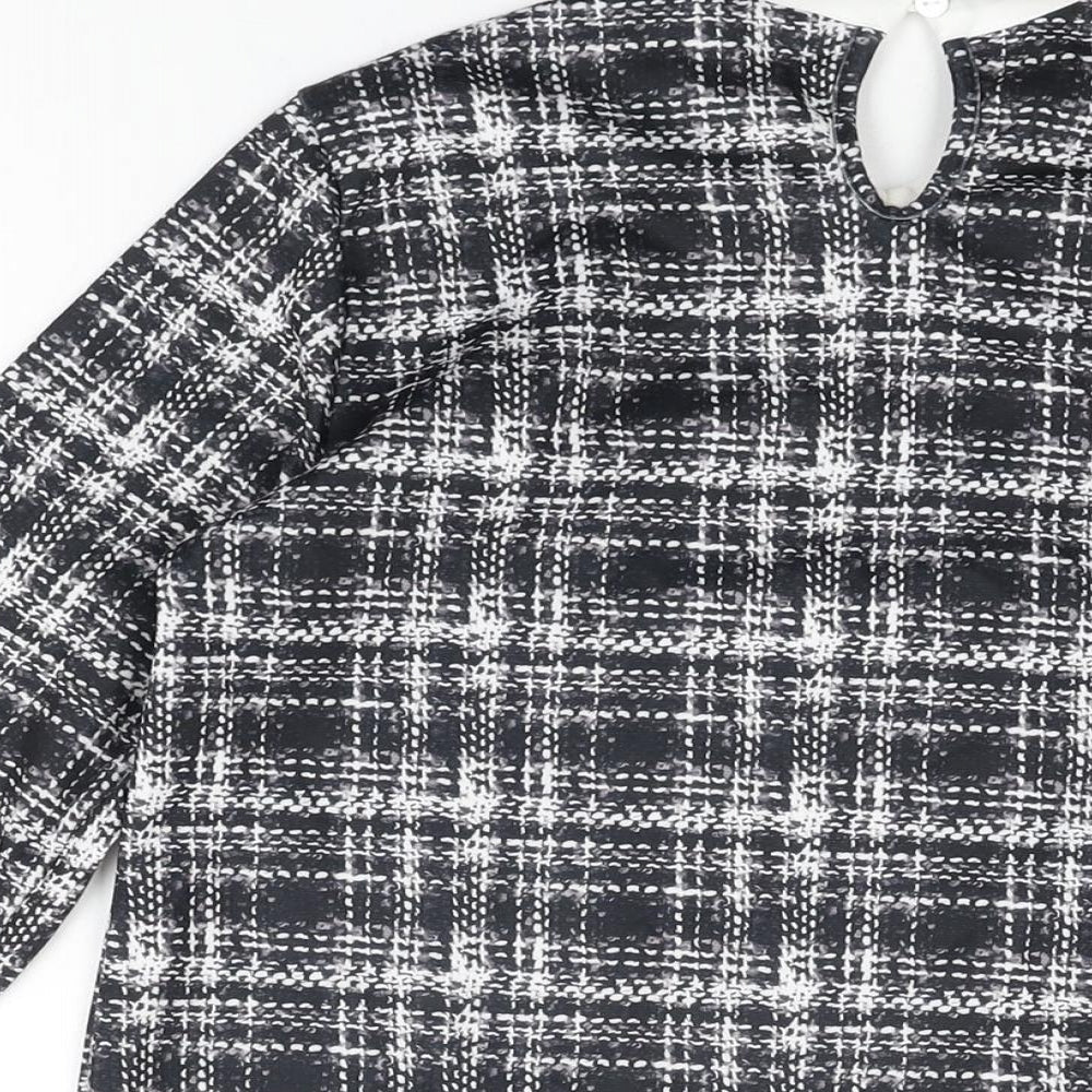 Dorothy Perkins Womens Black Geometric Polyester Basic T-Shirt Size 8 Collared