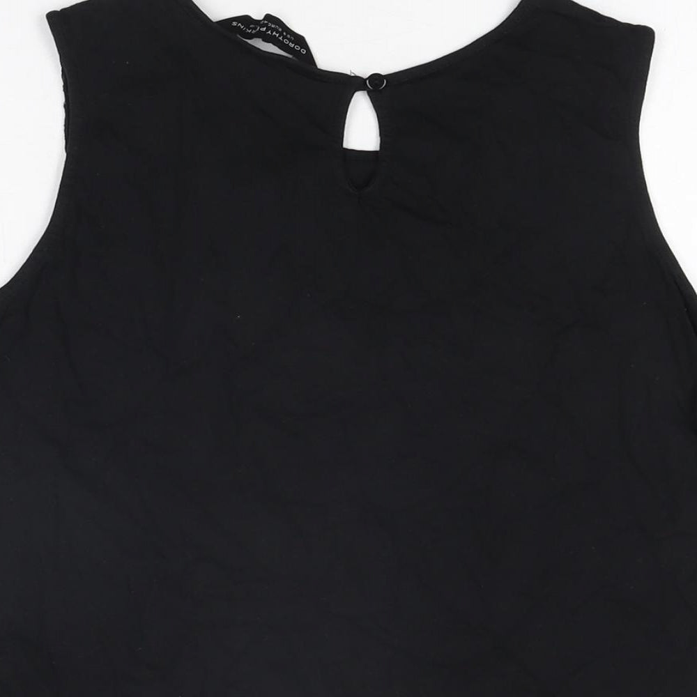 Dorothy Perkins Womens Black Geometric Polyamide Basic T-Shirt Size 12 Round Neck