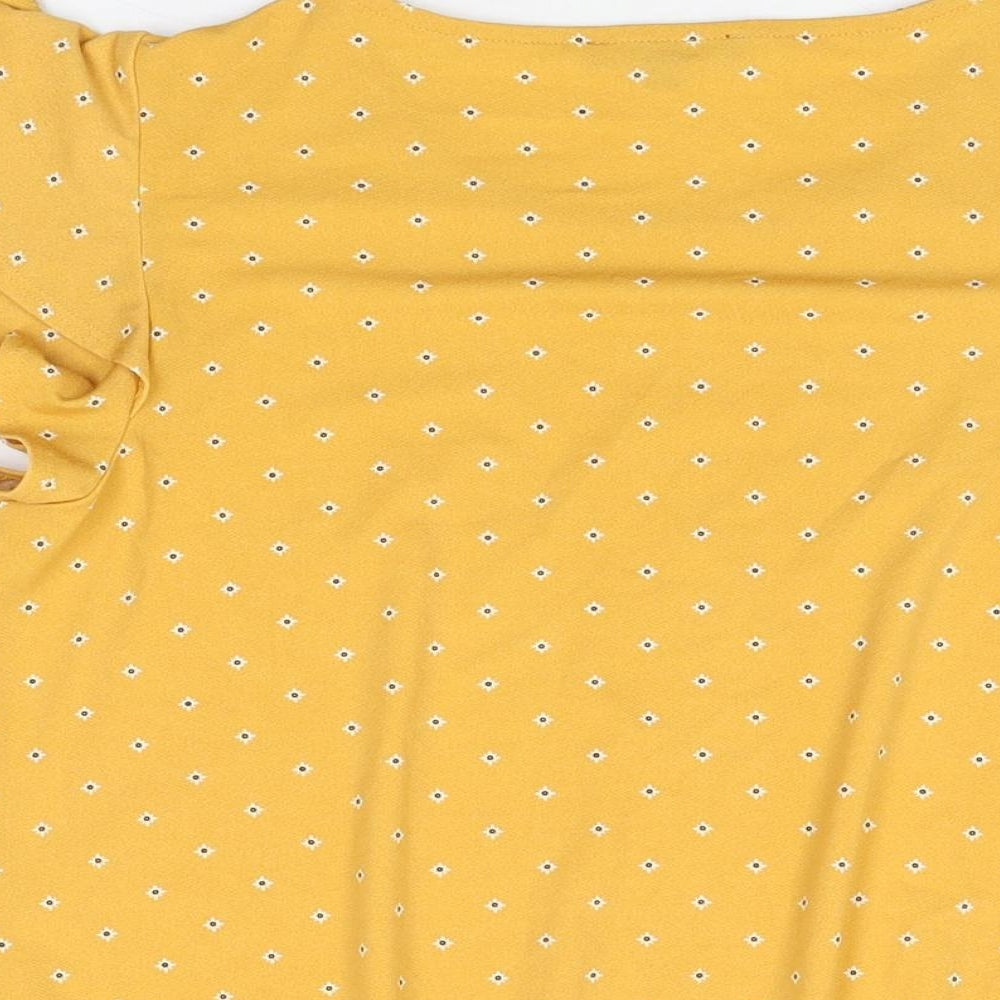 Adrianna Papell Womens Yellow Floral Polyester Basic T-Shirt Size S Round Neck