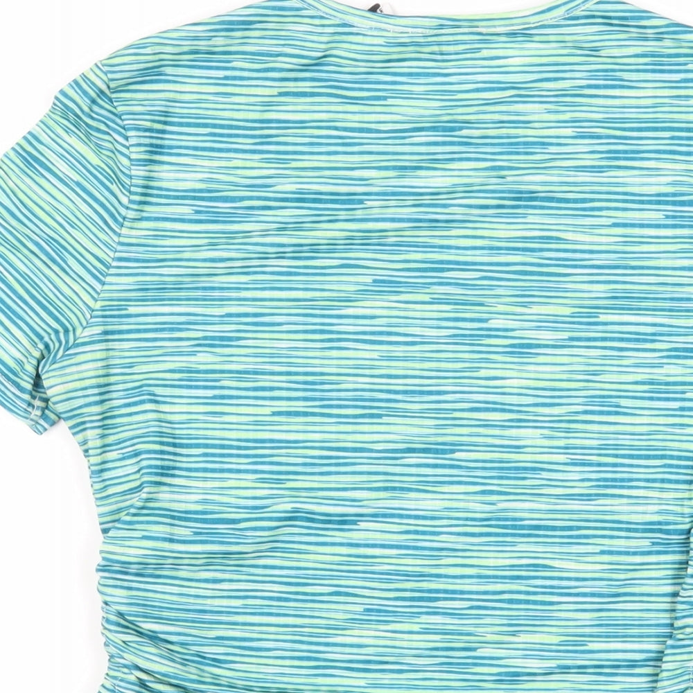 ASOS Womens Green Striped Polyester Cropped T-Shirt Size 12 Crew Neck - Tie Sides