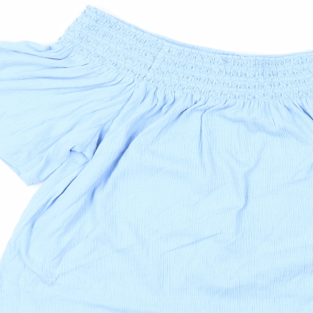 Marks & Spencer Womens Blue Polyester Basic Blouse Size M Off the Shoulder - Embroidered Neckline