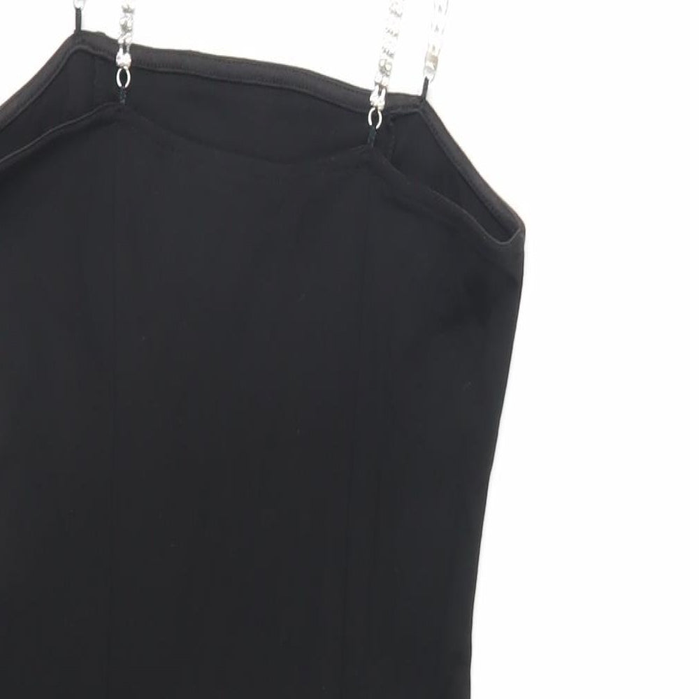 H&M Womens Black Viscose Bodycon Size XS Square Neck Pullover - Rhinestone Straps