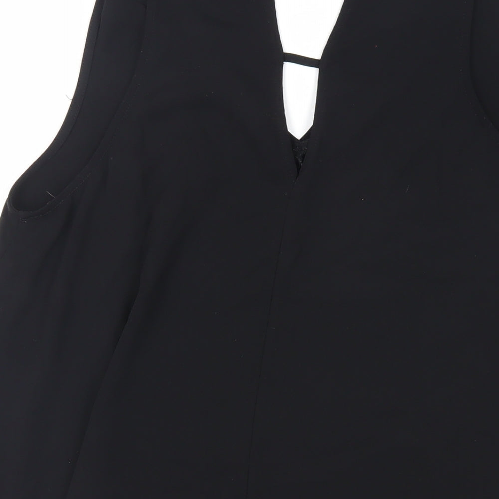River Island Womens Black Polyester Basic Tank Size 14 V-Neck - Asymmetric